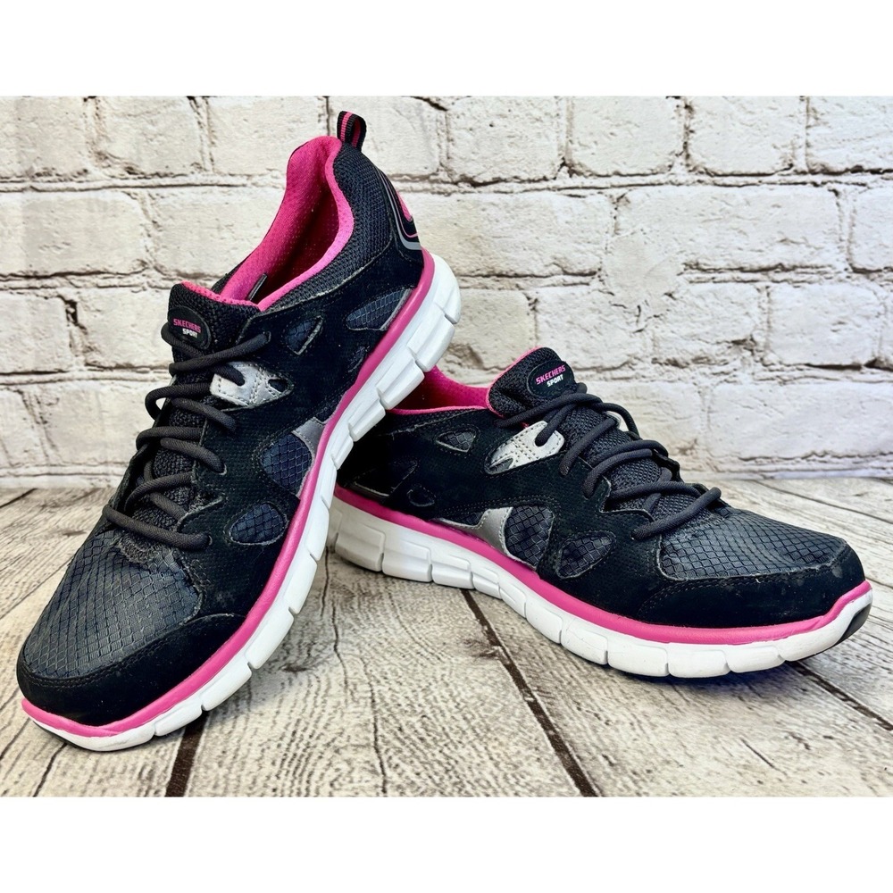 Skechers Sport Flex Sole Memory Foam Shoe‎ Black/Pink Women Size 9